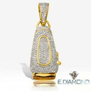 10 Karat Solid Gold, 1.15 Carat Natural Diamond Barber Clippers Pendant